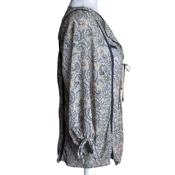 ZARA Blouse Gray Paisley Print Boho Peasant Top Mixed Media Print Women's Size S - Picture 5 of 7